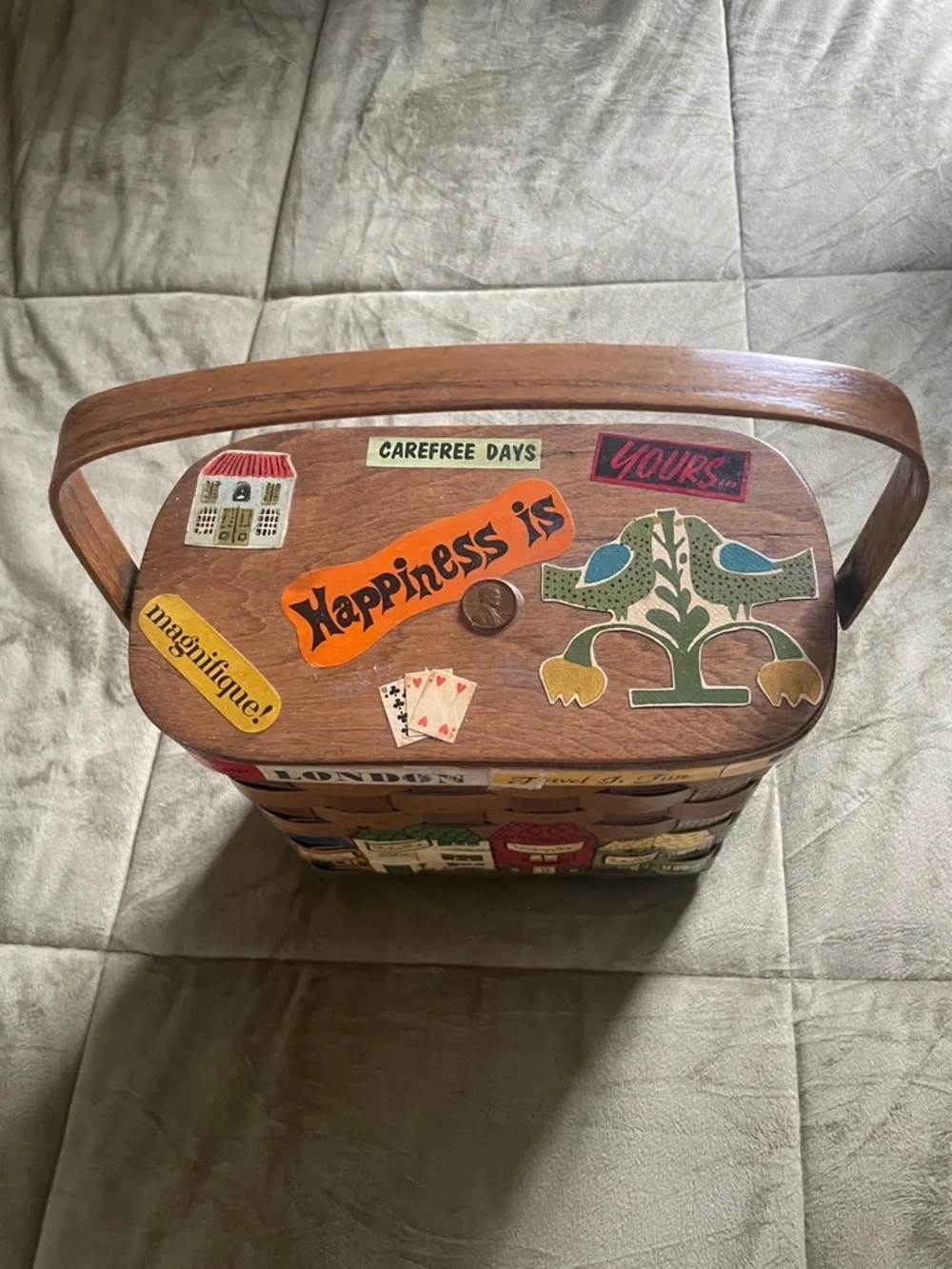 Caro Nan Hand Painted Wood Woven Basket Purse NY Signed Peck N Peck Ritz 60’s